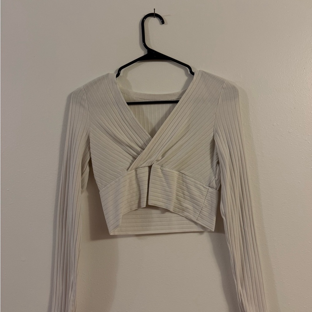 Elegant Cream Long Sleeve Women's Top